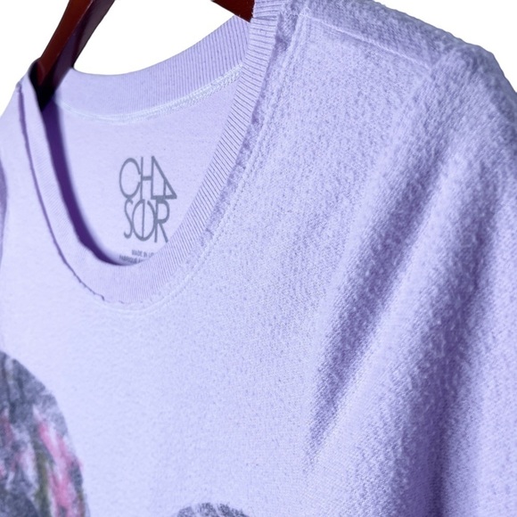 Chaser Twin Skulls Crew Neck Sweatshirt Top Size Medium in Pale Lavender - Picture 10 of 16